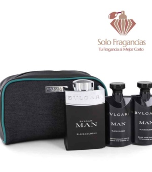Bvlgari Man Black Cologne - Gift Set - 3.4 oz EDT Spray + 2.5 oz After Shave Balm + 2.5 oz Shower Gel in Pouch