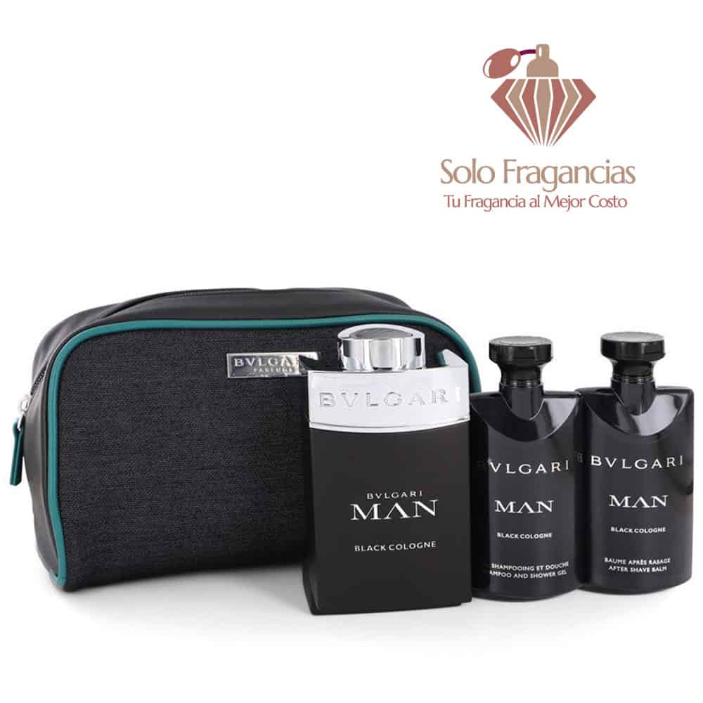 Bvlgari Man Black Cologne - Gift Set - 3.4 oz EDT Spray + 2.5 oz After Shave Balm + 2.5 oz Shower Gel in Pouch
