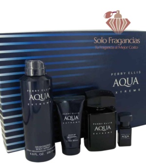 Perry Ellis Aqua Extreme - Gift Set - 3.4 oz EDT Spray + .25 oz Mini EDT Spray + 6.8 oz Body Spray + 1.7 oz Shower Gel
