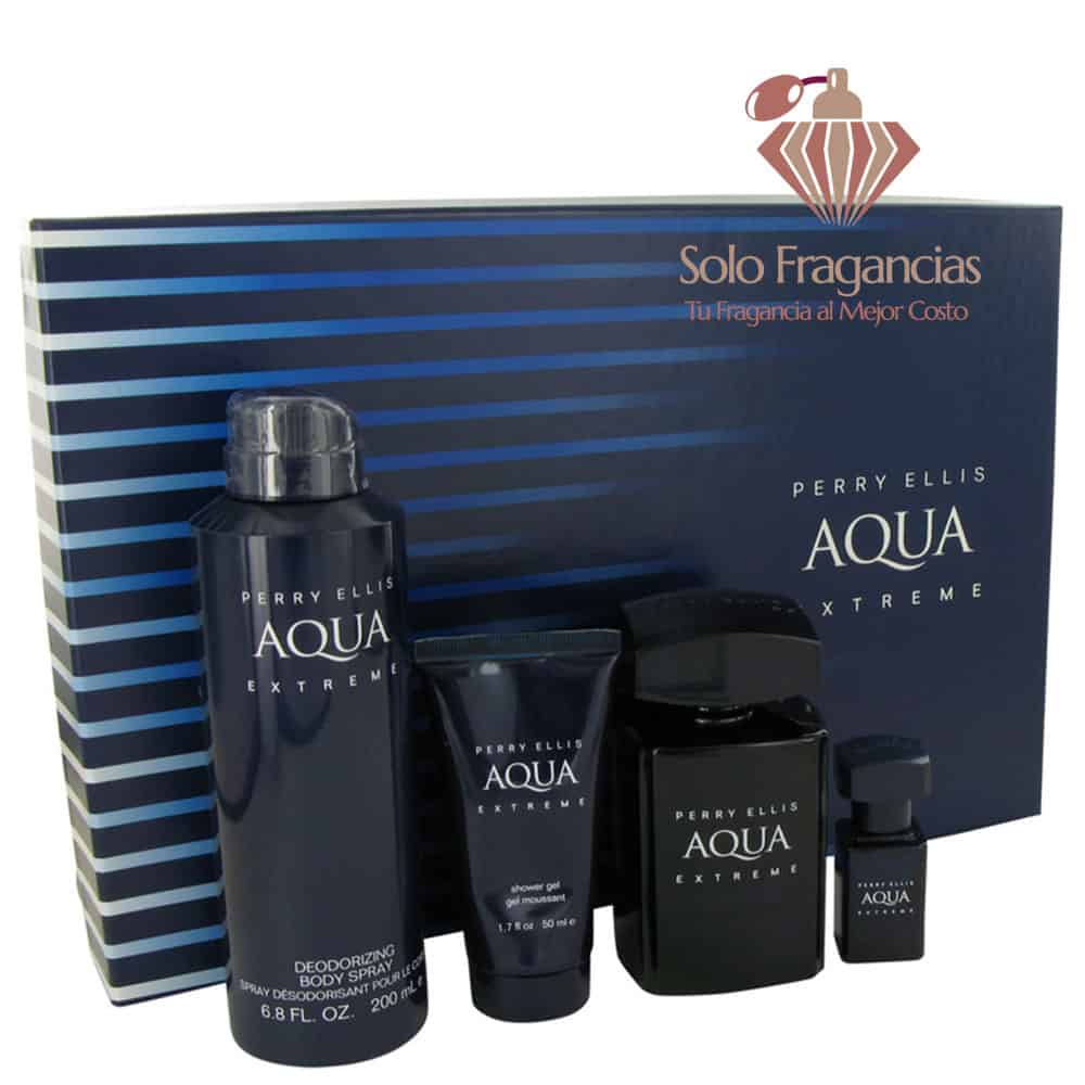 Perry Ellis Aqua Extreme - Gift Set - 3.4 oz EDT Spray + .25 oz Mini EDT Spray + 6.8 oz Body Spray + 1.7 oz Shower Gel
